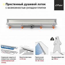Душевой лоток с рамкой PAINI Klasik 750 мм D40, монтаж к стене, глянец